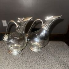 ECLECTIC Pair Clear Glass and Silver-Plated Duck Wine/Claret Decanter - VINTAGE picture