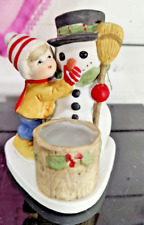 Vintage 1979 Jasco Mold Luvkins Friends Snowman and Boy Candle Holder picture