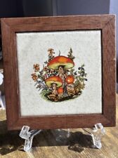 Vtg Mushroom Tile Trivet Wood Frame Kitchen Decor Made In USA picture