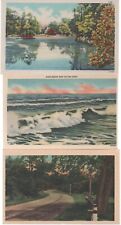 Postcards 3 Unposted Linen cards, Nature Scenes Rough Surf Country Road Lake picture