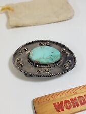 Vintage Hand Made Sterling Silver & Turquoise Belt Buckle Western Style 87 Grams picture