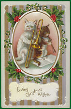 Christmas Cat Kitten Sheet Music Trombone Oboe Holly Gilded Gold Emb PC Vtgc1912 picture