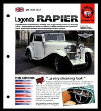 Lagonda Rapier (UK 1934-1937) Spec Sheet 1998 HOT CARS All Time Greats #5.114 picture