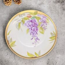 Vintage PNT BAVARIA Hand Painted Heavy Gold Plate W Purple Flowers Signed 8.5”D picture