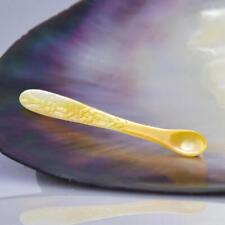 Ornate Salt Spoon Carved Golden Mother-of-Pearl with Flower Relief 0.80 g picture