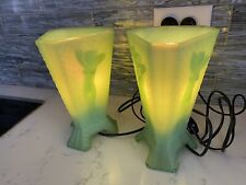 Pair Of McKee Glass Art Nouveau Green Milk Glass Lamps MINT picture