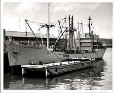 LG20 1957 Original Photo USNS PVT FRANK J PETRARCA NAVY CARGO SHIP & ARMY BARGE picture