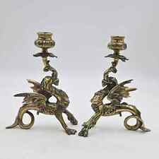Vintage Winged Griffin Candlestick Holders Pair Of 2 picture