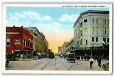 c1920's Bay Street Looking West Buildings Jacksonville Florida FL Cars Postcard picture