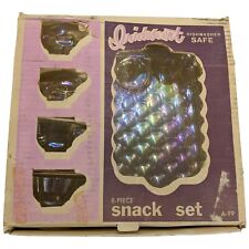 Vintage Federal Glass Iridescent Snack Set Original Box Set Of 4 Plates 4 Cups picture
