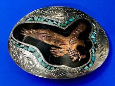 Majestic Eagle Landing W/ Inlaid Turquoise & Enamel Native American Belt Buckle picture
