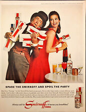 1965 Smirnoff Vodka Mr Scrooge & Woman in Red Dress Christmas Vintage Print Ad picture