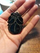 Old Chinese Carved Black Stone Onyx Pendant - Peach Motif Symbol of Longevity  picture