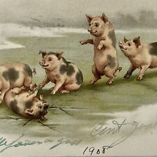 Antique Postcard Adorable Sweet Little Piggies 1908 Piglet Pig Collectible Gift picture