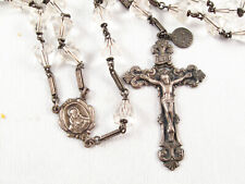 VINTAGE R.L.C. CUT CRYSTAL & STERLING SILVER ROSARY  60 GRAMS picture