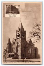 c1940 Central Congregational Church Hotel Custer Galesburg Illinois IL Postcard picture
