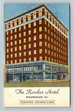 Waukegan IL-Illinois, The Karcher Hotel Antique Vintage Souvenir Postcard picture