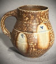 Mark Hewitt salt-glazed mug with signature blue glass inserts 4 1/2