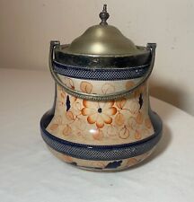 antique nickel-plate pottery tobacco humidor painted Japanese Imari biscuit jar picture