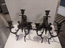 Vintage Pair Antique Brass Ornate Triple Candle Wall Sconce With Roosters picture