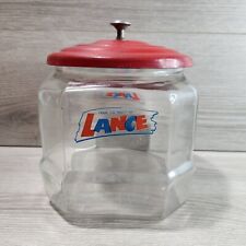 Vintage 1940’s Lance Candy/cracker Glass Jar, 8 Sided With Red Metal Lid picture
