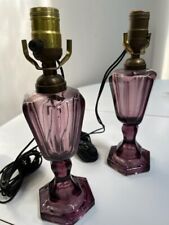 Rare pair Sandwich glass amethyst oil lamps old electrification. c1860- picture