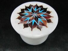 2.5 Inches Round Marble Jewelry Box Inlaid with Antique Pattern Multiuse Box picture