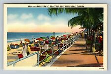 Fort Lauderdale FL-Florida, General Beach View Vintage Souvenir Postcard picture