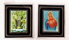 PAIR/2 Vintage Sacred Heart Of Virgin Mary Framed Lithograph PRINTS 12x10 picture