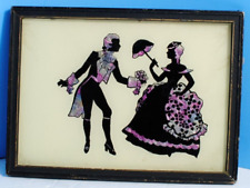 Antique Original Cut out Man and Woman Colored Silhouette  Signed 1934 picture