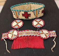 4 PC.HAND PAINTED CROSS/TIPI DESIGN NATIVE AMERICAN INDIAN RAWHIDE PARFLECHE SET picture