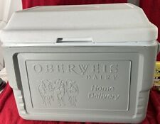 Vintage Coleman Oberweis Dairy Box Cooler Ice Chest Gray/White Cows picture