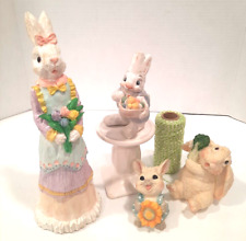 LOT OF 4 Easter Bunny Figurines Anthropomorphic Vintage Resin Ceramic picture