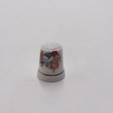 VTG Red White Blue Bird on Branch Flowers Floral Porcelain Thimble picture
