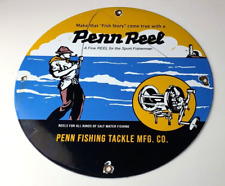 Vintage Penn Saltwater Reels Sign - Fishing Lures Gas Oil Service Porcelain Sign picture