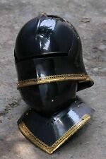 Medieval Knight Helmet Black Gothic Sallet Helmet With Bevor Steel Gorget Gift picture