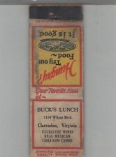 Matchbook Cover 1930s Diamond Quality Buck's Lunch Clarendon, VA picture