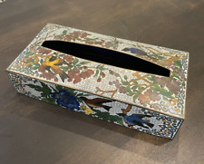 Cloisonné Enamel / Brass Bird Floral Design Tissue Box  Cover 10x5x2 83A picture