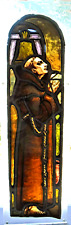 Antique Arts & Crafts Mission Stained Leaded Glass Padre Window Door Panel 33