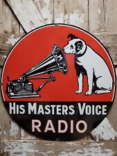 VINTAGE RCA VICTOR PORCELAIN SIGN HIS MASTERS VOICE NIPPER DOG VICTROLA RADIO 30 picture