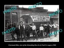 OLD LARGE HISTORIC PHOTO OF CINCINNATI OHIO SCHOENLING ICE & FUEL WAGON c1900 picture