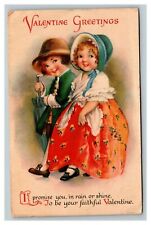 Vintage 1924 Wolf Publishing Valentines Postcard Cute Kids Blue Bonnet NICE picture