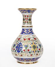 Antique Hand Painted Turkish Porcelain Vases Blue Gold Vintage Home Decor 6 inch picture