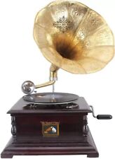 Vintage His Master's Voice Gramophone Nautical Wooden Brass Horn Gift Decorative picture