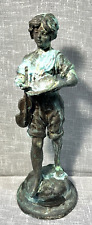 Antique French Art Nouveau Style Metal Spelter? Statue Young Boy with Violin picture