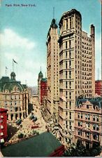 VINTAGE POSTCARD PARK ROW AND STREET VIEW NEW YORK CITY POSTED 1909 (HAND-COLOR) picture