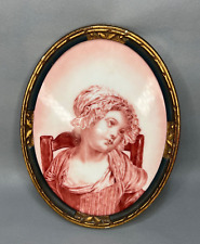 19c.Antique French Porcelain Engraving Wall Hanging Plaque Young Girl picture