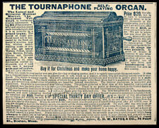 VERY RARE 1891 TOURNAPHONE SELF-PLAYING ORGAN Original Old Antique Vtg PRINT AD picture