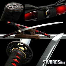 elegant black & red saya japanese sword samurai katana carbon steel sharp blade picture