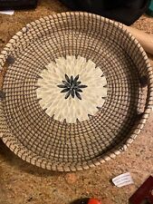 Sweetgrass Fruit & Bread Tray With Shell Like Inlay, Double Handled Rattan Weave picture